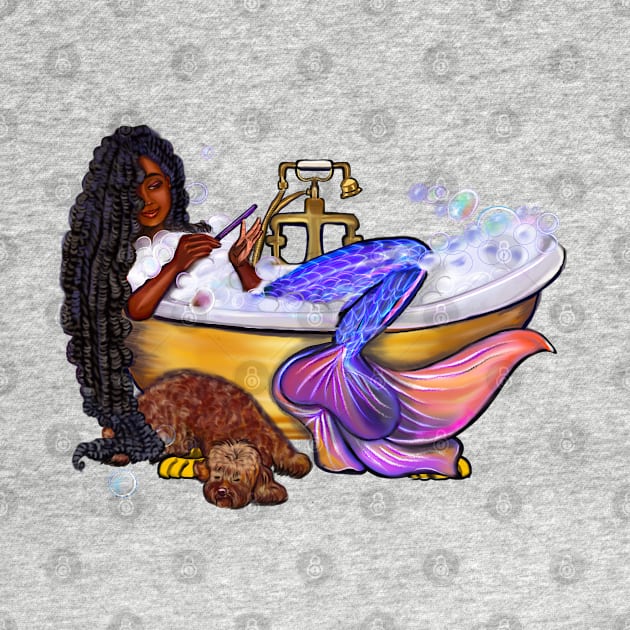 Mermaid self care - Mermaid filing her nails and wearing long braids relaxing in luxurious bubble bath having a moment of tranquility  ! by Artonmytee